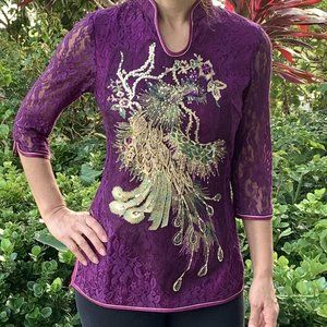 Purple Sequin Peacock Lace Top